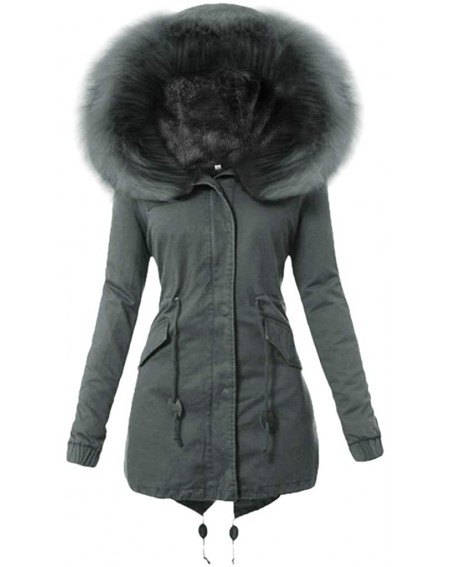 Cake & Cupcake Toppers Womens Warm Fur Collar Long Coat Hooded Slim Winter Parka Outwear Jacket - Gray 5 - CR193C0YH66 $40.41