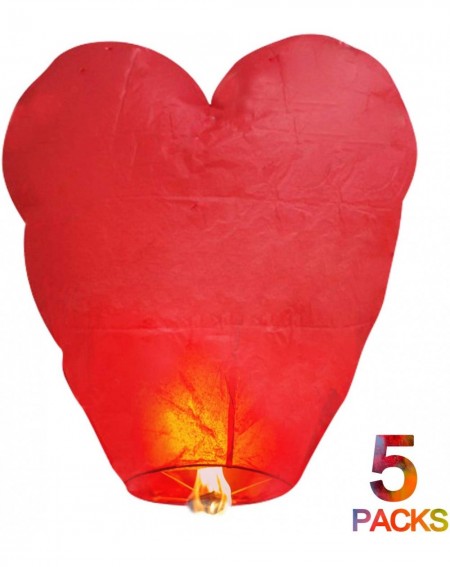 Sky Lanterns Heart Shaped 100% Biodegradable Paper Lanterns Eco Friendly 5 Pack for Valentine's Day Romantic Night Party Memo...