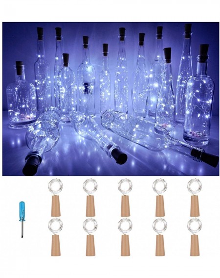 Indoor String Lights Wine Bottle Cork Lights-White 10 Pack 20 LED/6.56ft Battery Operated LED Cork Shape Silver Copper Wire F...