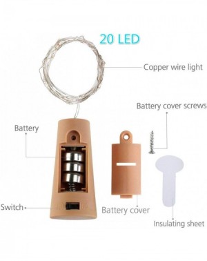 Indoor String Lights Wine Bottle Cork Lights-White 10 Pack 20 LED/6.56ft Battery Operated LED Cork Shape Silver Copper Wire F...