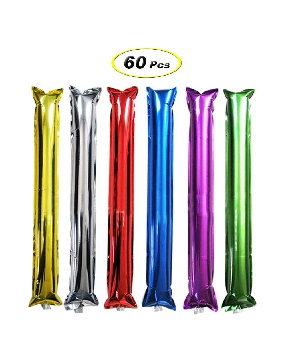 Balloons 60 Pcs Foil Bam Bam Thunder Sticks- Long Balloon Inflatable Cheer Sticks Inflating Rods in 6 Different Colors for Bi...