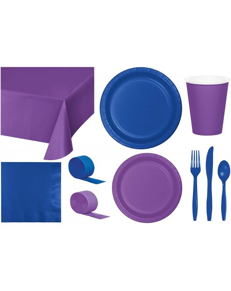 Party Packs Party Bundle Bulk- Tableware for 24 People Amethyst and Cobalt Blue- 2 Size Plates Napkins- Paper Cups Tablecover...