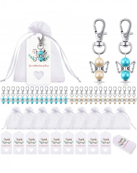 Favors 90 Pieces Angel Design Keychain Favors Set Include Angel Pearl Keychains White Organza Gift Bags and Thank You Tags fo...
