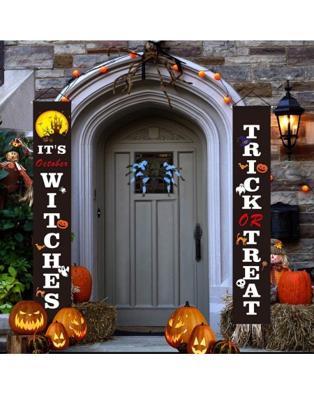 Banners & Garlands Halloween Porch Sign Decorations - Trick or Treat & It's October Witches Halloween Welcome Signs - Hallowe...