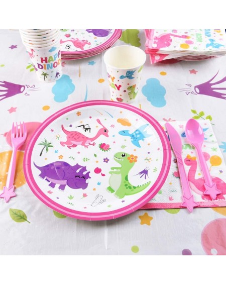 Party Packs Dinosaur Party Supplies - Disposable Dino Themed Party Tableware for Girls Birthday Baby Shower Includes Plates N...