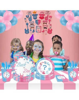Party Packs 143Pcs Gender Reveal Party Supplies- Gender Reveal Tableware Kit with Boy or Girl Plates-Cups-Napkins- Balloons f...