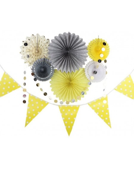 Banners & Garlands Grey Yellow Cream Party Decor Kit Tissue Paper Fan Bunting Banner Circle Dot Garland Baby Shower Birthday ...