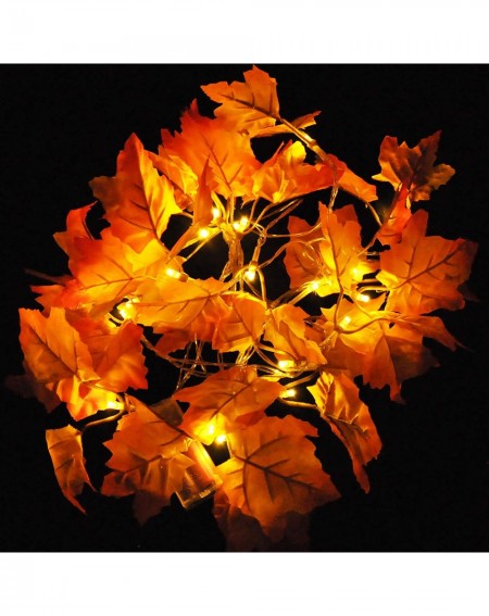 Swags Lighted Fall Garland (2 Pack)- 9 Feet Maple Leaves String Lights with 20 LED Warm White Lights- Fall Leaves Garland- Th...