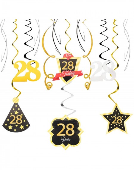 Streamers 28 Birthday Decoration Happy 28th Birthday Party Silver Black Gold Foil Hanging Swirl Streamers I'm Twenty-eight Ye...