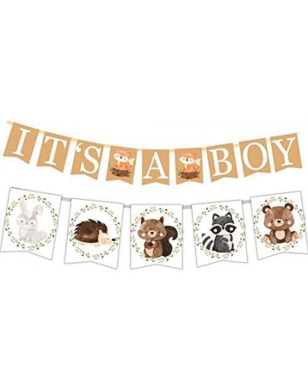Banners Woodland Creatures ITS A BOY Banner for Baby Shower + Fox- Raccoon- Rabbit- Bear- Squirrel and Porcupine/Animals Them...