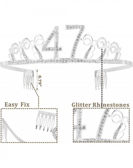 Party Packs 47th Birthday Gifts for Woman- 47th Birthday Tiara and Sash Silver- HAPPY 47th Birthday Party Supplies- 47 & Fabu...