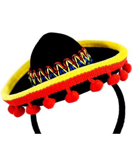 Party Hats Cinco de Mayo Sombrero Headband - Mexican Fiesta Party Hat Decorations - Red Ball Fringe Mini Costume - One Size F...