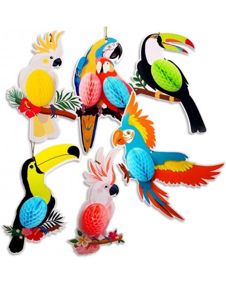 Party Favors Tropical Hawaiian Toucan Parrot Honeycomb Hanging Decorations- Colorful Birds Summer Tiki Bar Luau Party Supplie...