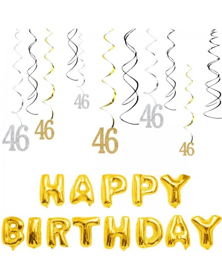 Banners & Garlands 46th Birthday Decorations Kit-Gold Silver Glitter Happy 46 years old Birthday Banner & Sparkling Celebrati...