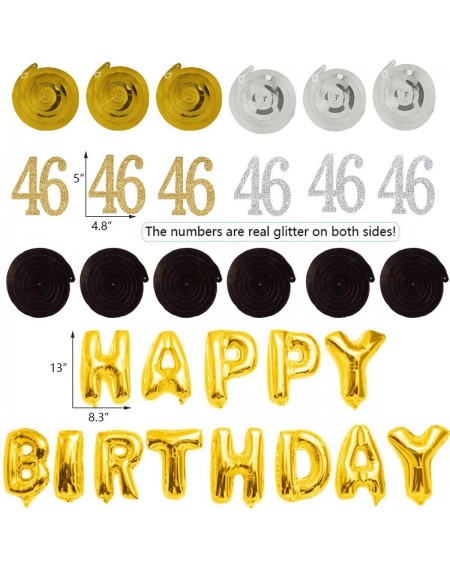 Banners & Garlands 46th Birthday Decorations Kit-Gold Silver Glitter Happy 46 years old Birthday Banner & Sparkling Celebrati...