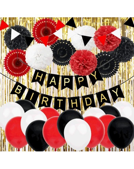 Tissue Pom Poms Mickey Mouse Birthday 28pcs Red Black White Minnie Baby Shower Party Decoration Kit - 'Happy Birthday' Banner...