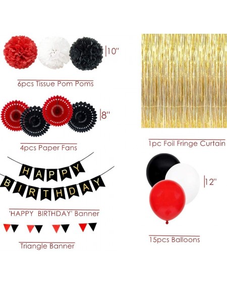 Tissue Pom Poms Mickey Mouse Birthday 28pcs Red Black White Minnie Baby Shower Party Decoration Kit - 'Happy Birthday' Banner...