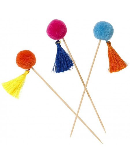 Party Packs Pack of 12-Canape Food Picks on Wooden Sticks-Cute Llama Design Pom with Tassles-Use at a BBQ Birthday Party Buff...