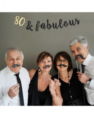 Banners & Garlands 80 & Fabulous Black and Gold Glitter Bunting Banner 80 Years Old Happy 80th Birthday Anniversary Party Dec...