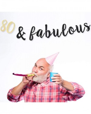 Banners & Garlands 80 & Fabulous Black and Gold Glitter Bunting Banner 80 Years Old Happy 80th Birthday Anniversary Party Dec...