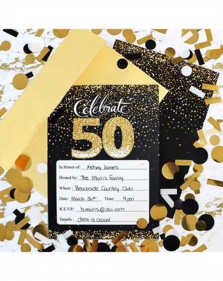 Invitations Black and Gold 50th Birthday Party Invitations - 10 Cards with Envelopes - CQ18OK8R37M $10.16