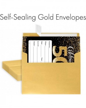 Invitations Black and Gold 50th Birthday Party Invitations - 10 Cards with Envelopes - CQ18OK8R37M $10.16