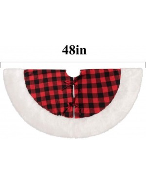 Tree Skirts Red and Black Buffalo Plaid Christmas Tree Skirt Trimmed with Faux Fur 48 Inches- Rustic Xmas Tree Skirt Double-L...