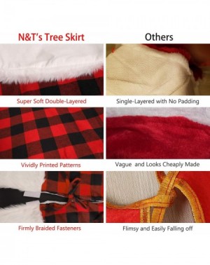 Tree Skirts Red and Black Buffalo Plaid Christmas Tree Skirt Trimmed with Faux Fur 48 Inches- Rustic Xmas Tree Skirt Double-L...