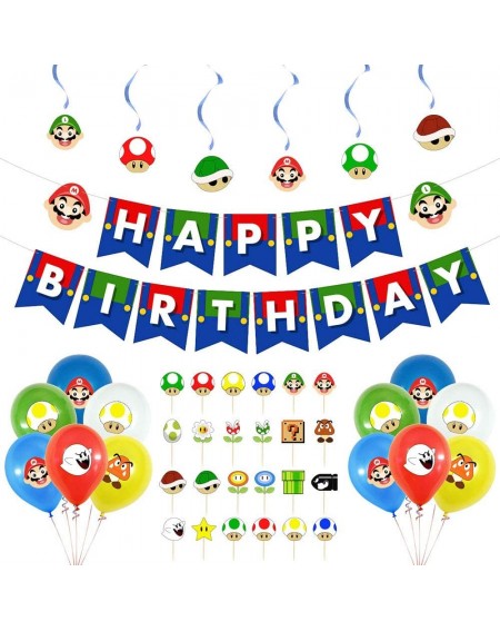 Party Packs Super Mario Birthday Party Supplies Set with Mario Balloons Super Mario Happy Birthday Banner Cake Toppers Spiral...
