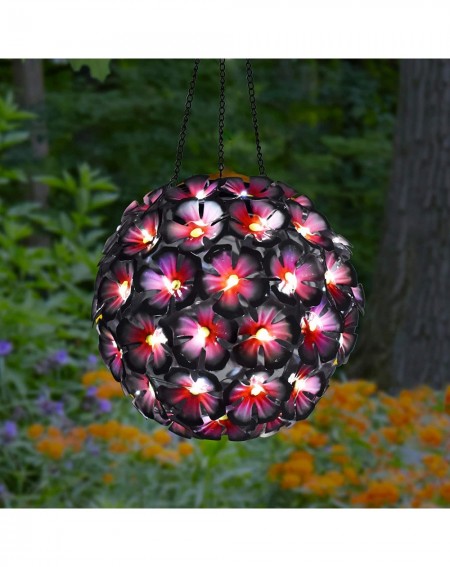 Outdoor String Lights Solar Garden Hanging Hydrangea Flower Ball w/70 Lights- 70pcs Metal Lighted Flowers- Dia.8" Ball- Outdo...