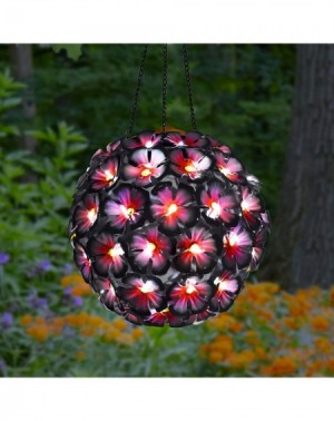 Outdoor String Lights Solar Garden Hanging Hydrangea Flower Ball w/70 Lights- 70pcs Metal Lighted Flowers- Dia.8" Ball- Outdo...