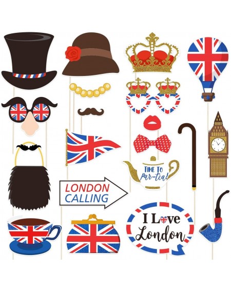Photobooth Props 20pcs British Flag Photo Booth Props British London Theme Cutouts National Day Party Favors for British Nati...