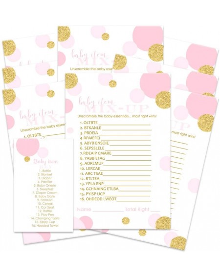 Party Games & Activities Pink and Gold Baby Shower Word Scramble Game Pack (25 Cards) Unscramble List - Princess Party Suppli...