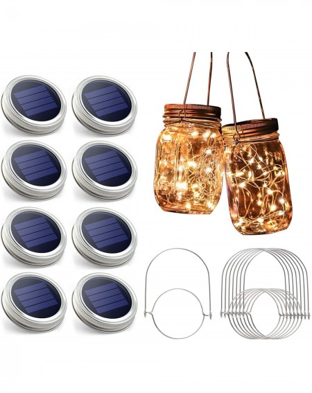 Outdoor String Lights Solar Mason Jar Lights - 8 Pack 30 Led String Waterproof Lids Lights with 8 Handle (Jars Not Included)-...