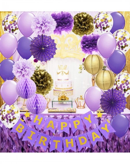 Banners & Garlands Purple Gold Birthday Party Decorations Happy Birthday Banner Purple Gold Confetti Balloons Polka Dot Paper...