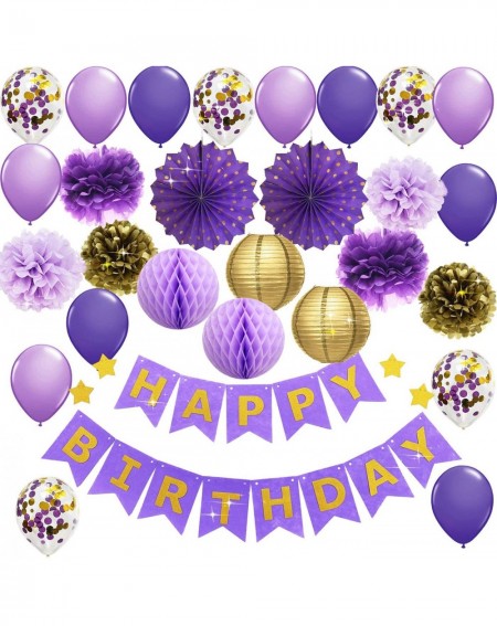 Banners & Garlands Purple Gold Birthday Party Decorations Happy Birthday Banner Purple Gold Confetti Balloons Polka Dot Paper...