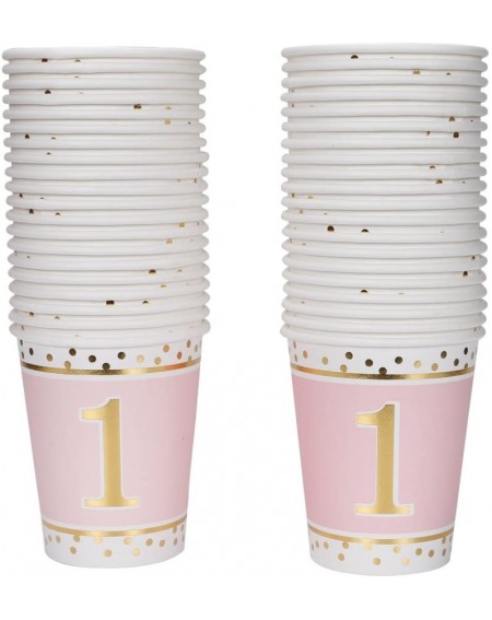 Party Tableware 1st Birthday Girls Gold Paper Cups-Cute Pink Gold Cups 9oz for 1st Birthday Party or 1st Anniversary Day-40 p...