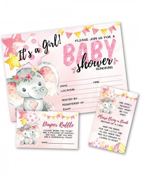 Invitations Deluxe Pink Elephant Baby Shower Invitations- Jungle- Tropical Safari Animals- Its A Girl Party Invites- Includes...