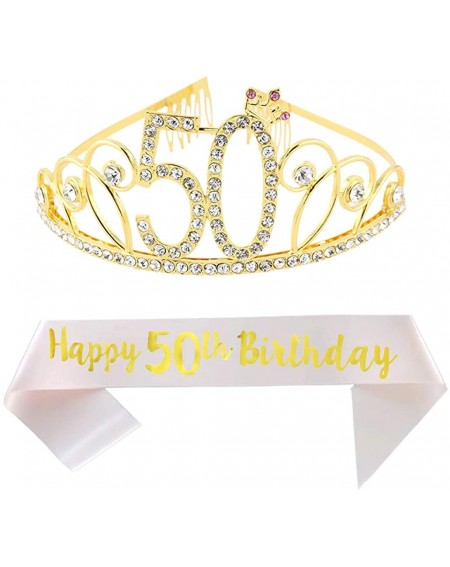 Party Packs 50th Birthday Tiara and Sash Happy 50th Birthday Party Supplies Happy 50th Birthday Champagne Glitter Satin Sash ...