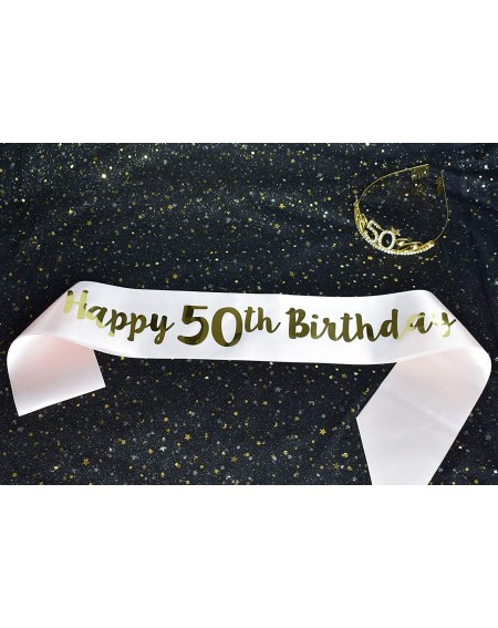 Party Packs 50th Birthday Tiara and Sash Happy 50th Birthday Party Supplies Happy 50th Birthday Champagne Glitter Satin Sash ...