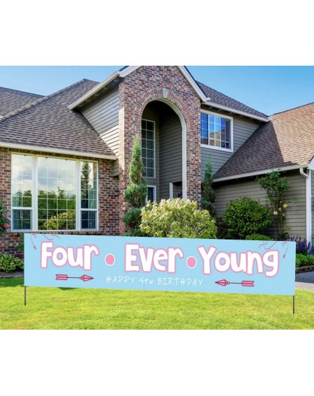 Banners Large Happy 4th Birthday Banner- Pink 4th Birthday Yard Sign for Kids- 4th Birthday Party Decorations (9.8 * 1.6 FT) ...