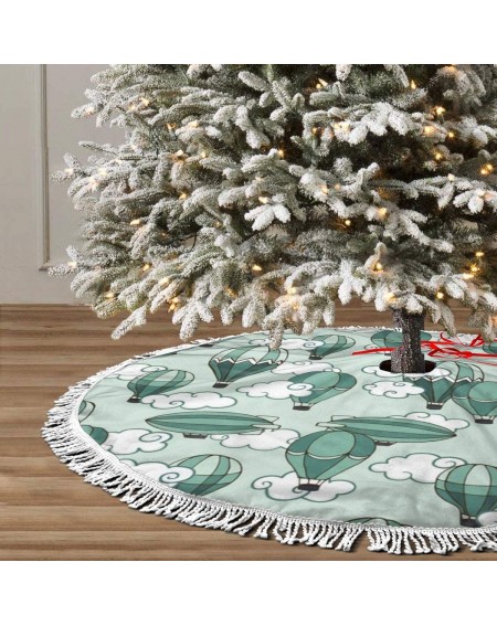Tree Skirts Christmas Tree Skirt Vintage Balloons in Clouds Christmas Mat Base Cover for Merry Christmas Decor & New Year Par...