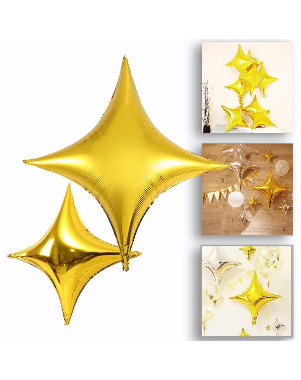 Balloons 24inch Gold Star Balloons Hangable Four Angle Star Shape Foil Mylar Balloons - 12pcs - Four Angle Star-24in-gold-12p...