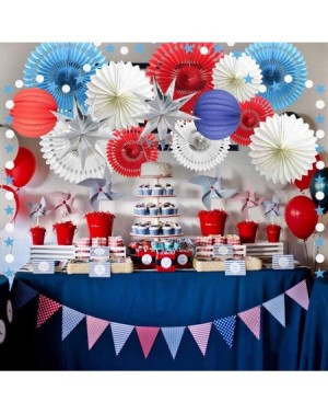 Tissue Pom Poms Navy Blue Red White Party Decorations- Hanging Tissue Paper Fans Silver Circle Garland Paper Lanterns for 4th...