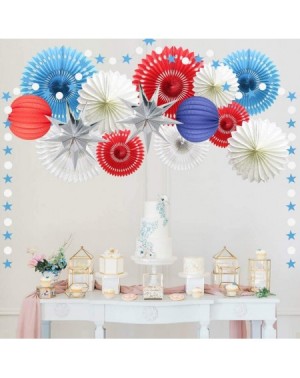 Tissue Pom Poms Navy Blue Red White Party Decorations- Hanging Tissue Paper Fans Silver Circle Garland Paper Lanterns for 4th...