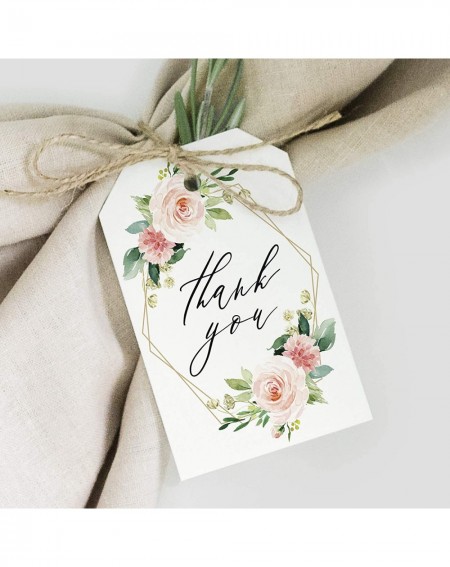 Favors Geometric Floral Favor Thank You Tags - Greenery- Pink Blush Flower Design- Perfect for Wedding Favors- Baby Shower- B...