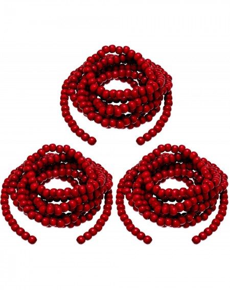 Garlands 3 Pieces Christmas Wooden Bead Garland Vintage Christmas Tree Bead Garland Red Round Bead Wreath for Christmas and H...