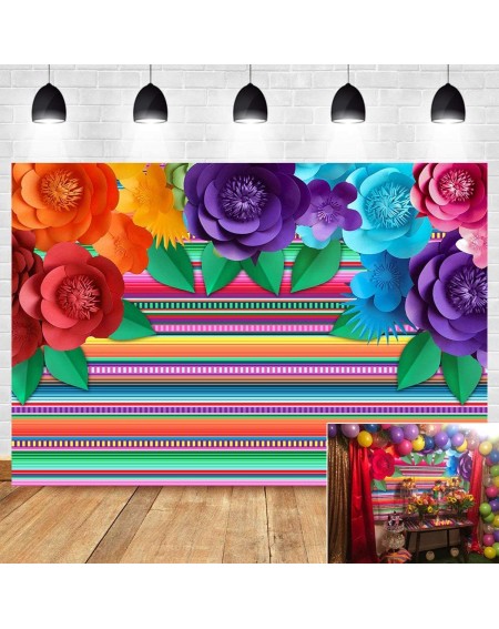 Photobooth Props Mexican Fiesta Themed Photography Backdrop for Dress-up Baby Shower Supplies Vinyl Colorful Flower Stripe Ci...