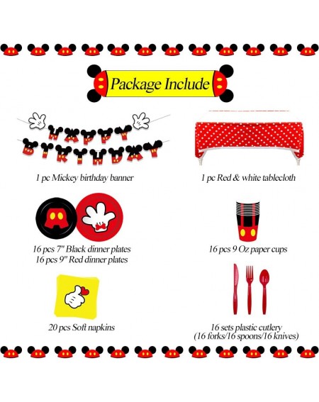Party Packs Mickey Mouse Birthday Party Supplies Including Plates- Cups- Napkins- Spoons- Forks- Knives- Tablecloth and Banne...