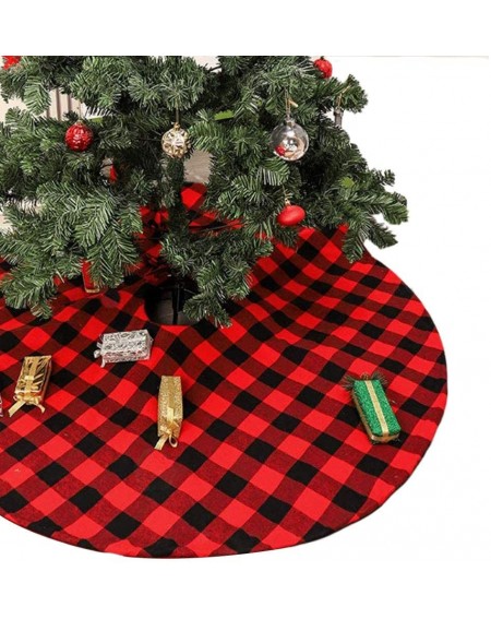 Tree Skirts Home Red and Black Christmas Tree Skirt 48 Inch Plaid Christmas Tree Skirts Decorations for Christmas New Year Ho...